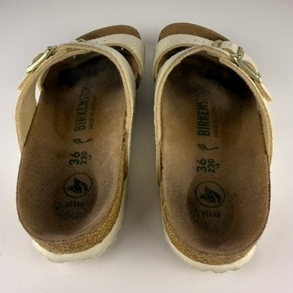 Birkenstock 36 Sydney Birko-Flor TwoStrap Sandals Snake Cream Leather Shine - Picture 8 of 12
